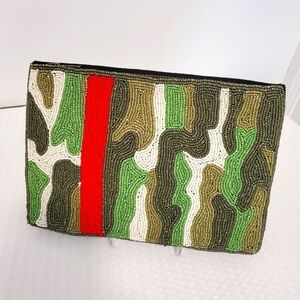 INK + ALLOY CAMO PRINT BEADED POUCH/CLUTCH UNIQUE